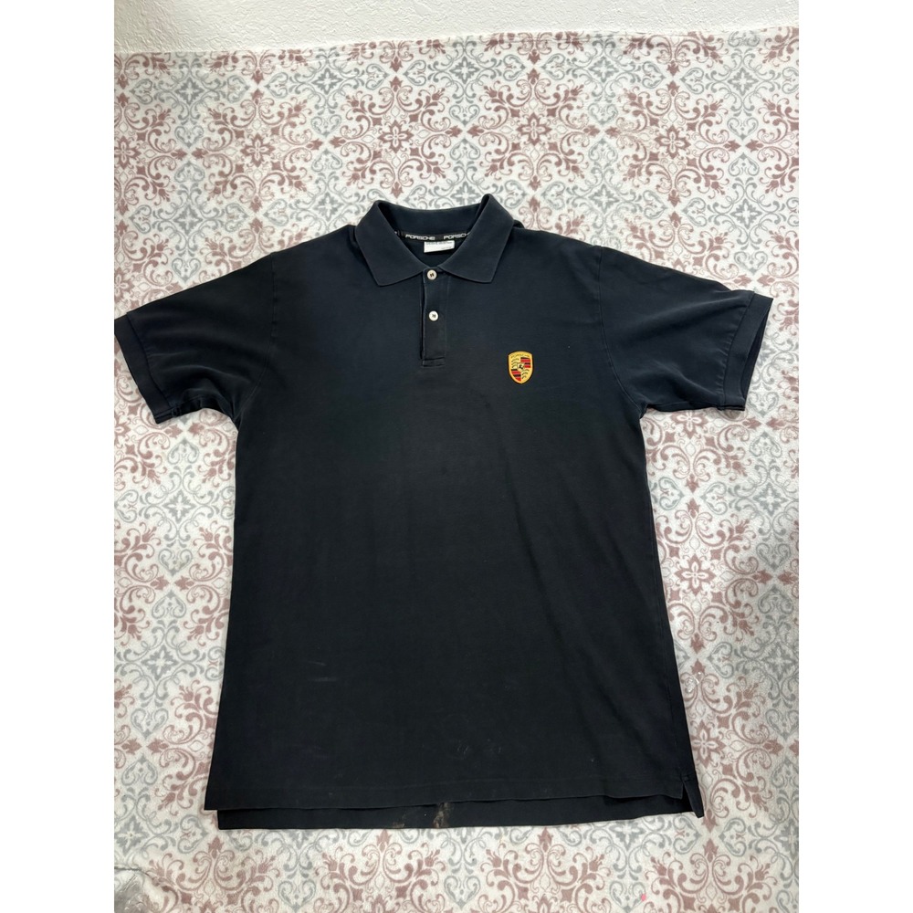 Porsche Design Drivers Selection Mens Large Black Pique Cotton Crest Polo Shirt